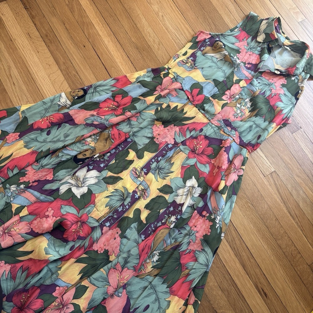 VTG Carol Anderson Women S? Hawaiian Midi Shirt Dress Colorful Pockets 90s Retro